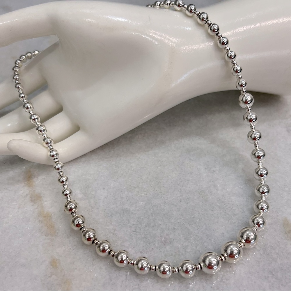 Sterling Silver Graduated Beaded Ball Necklace - Picture 1 of 12